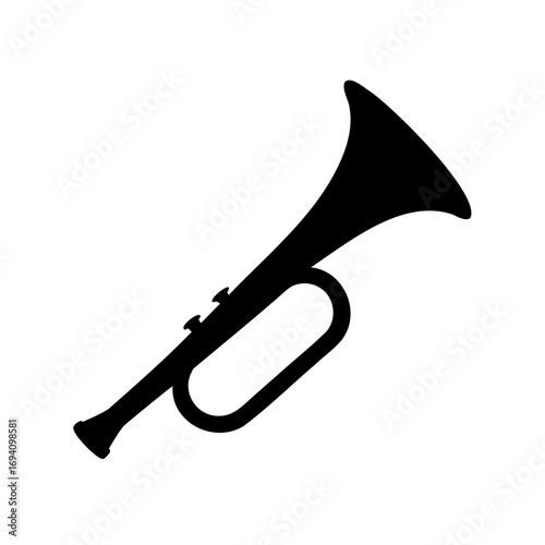 Black silhouette of a trumpet isolated on white background, music instrument