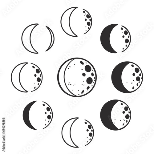 Celestial bodies crescent and full moon phases crescent moon