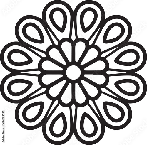 Intricate black and white mandala-like floral design
