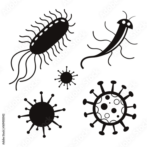 Diverse microscopic organisms with appendages bacteria