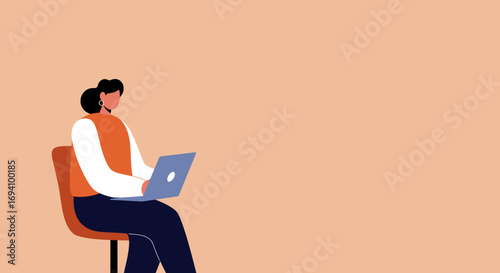 Woman focused on a laptop, illustrating remote work, online learning, or digital productivity in a clean, modern setting. Ideal for business and lifestyle concepts.