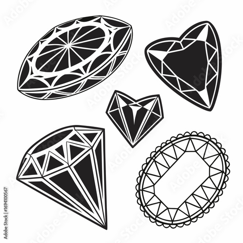 Faceted gemstone silhouettes various cuts diamond jewel