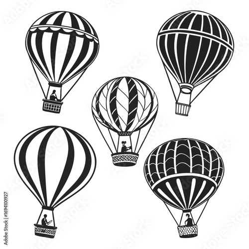 Five hot air balloons in flight travel adventure