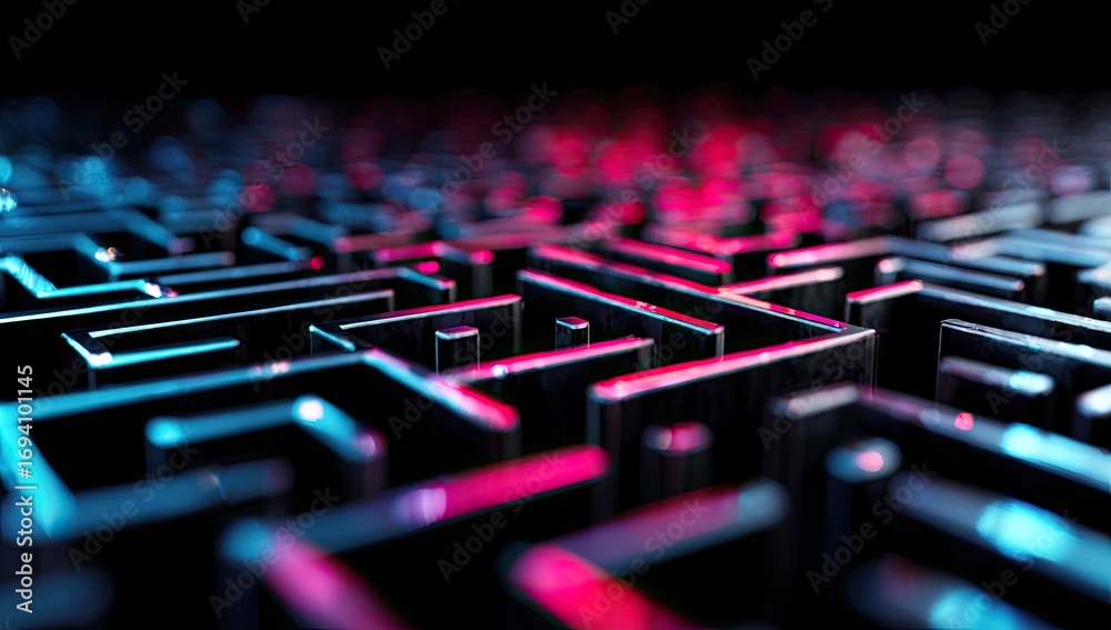 Fototapeta premium Abstract maze of glowing metallic blocks