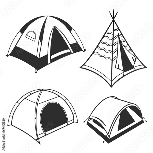 Four camping shelters various styles tent dome tent