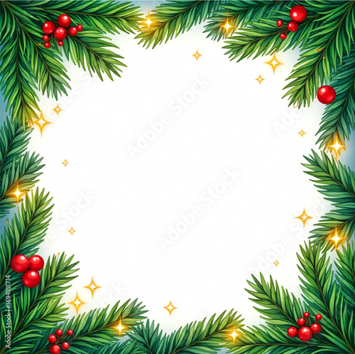 christmas frame with fir branches