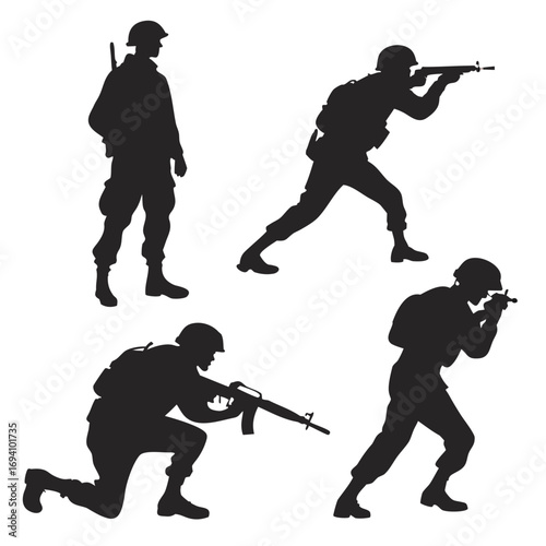 Four soldiers in action military army