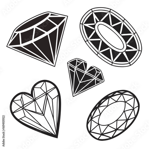 Gemstone silhouettes various cuts diamond shape