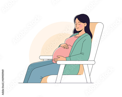 Harmony of Life: A tranquil depiction of an expectant mother, embracing the serenity of motherhood, seated and cradling her blossoming belly with grace, embodies the profound beauty of life's journey.