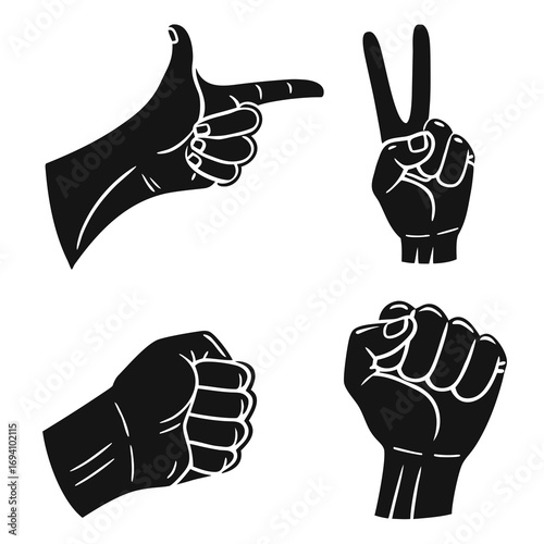 Hand gestures pointing victory fist sign symbol