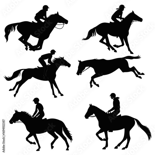 Horse riders in motion silhouette equestrian
