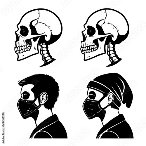 Human skulls and masked faces face mask profile