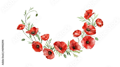 Wallpaper Mural Bright red poppy floral arrangement with green leaves on a transparent background Torontodigital.ca