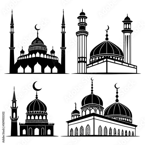 Islamic mosque domes and minarets silhouettes architecture