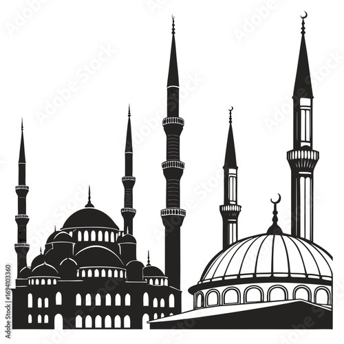 Islamic mosque minarets and domes silhouette Islamic architecture