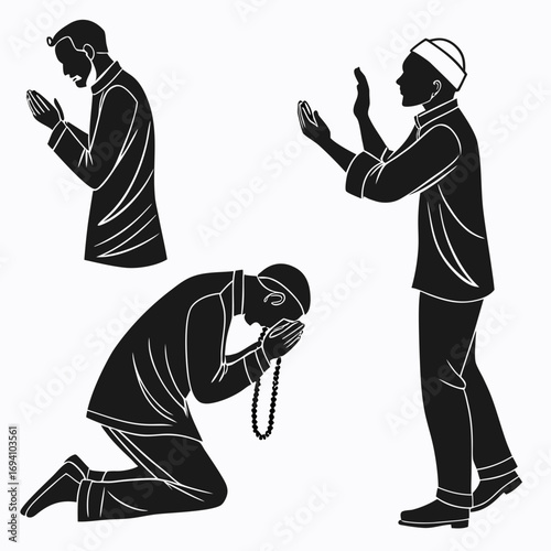 Islamic prayer silhouettes men worship