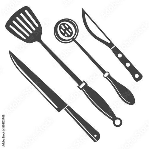 Kitchen utensil silhouettes cooking spatula