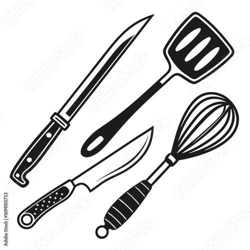 Kitchen Utensils Collection Black Silhouettes cooking