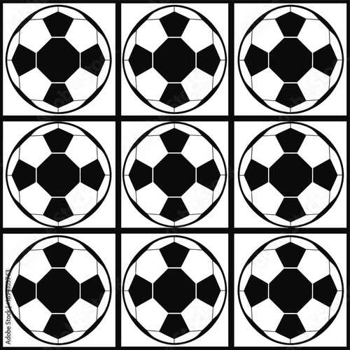 Square grid pattern of soccer balls illustration
