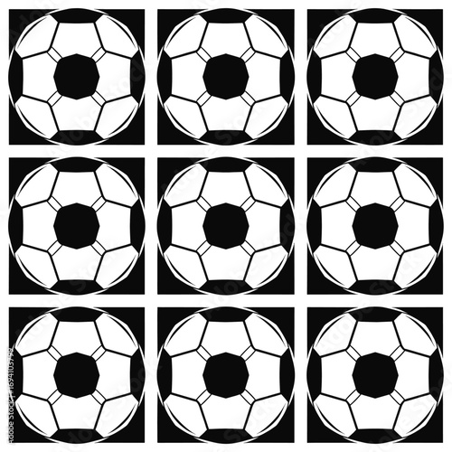 Pattern of soccer balls in grid design