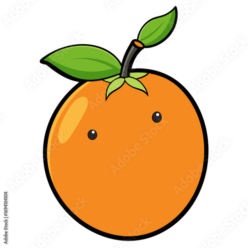 Cute cartoon orange fruit vector illustration with leaves and stem for graphic design and kids learning material