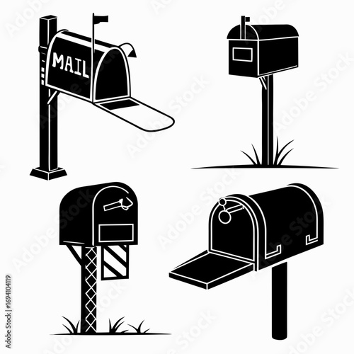 Mailboxes open closed silhouettes post delivery