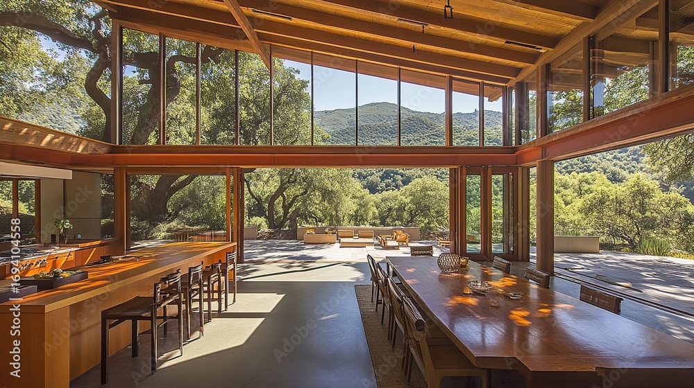 Fototapeta premium Mountain view home's open-plan kitchen & dining
