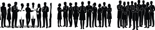 Medical team meeting silhouettes collection diverse professionals collaborating in healthcare discussions 