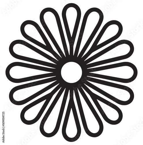 Black outline starburst flower with thin petals black and white
