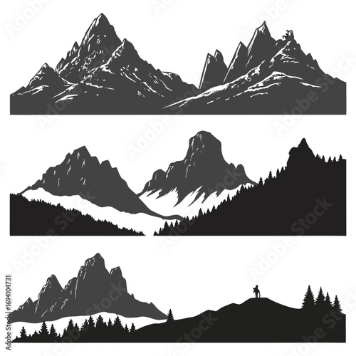 Mountain range and hilltop silhouettes landscape