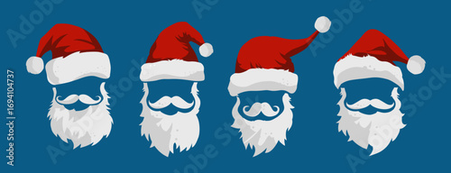 Santa claus beards and hats collection - isolated vector illustration