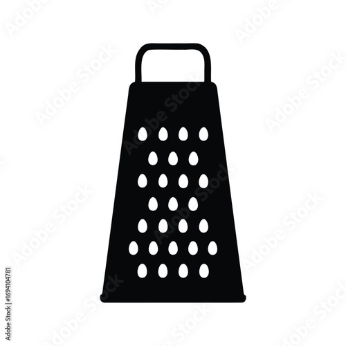 Silhouette image of a black kitchen grater with a handle on white, grater silhouette vector illustration