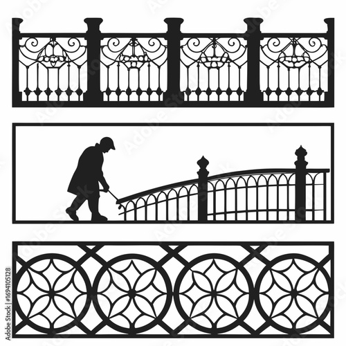 Ornate black metal decorative fence and railing designs