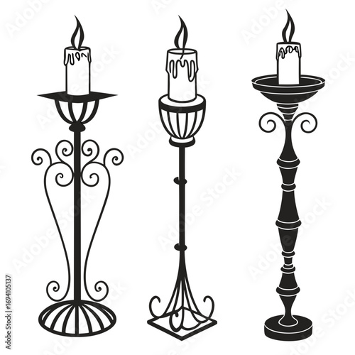 Ornate candle holders with flames candlestick decorative