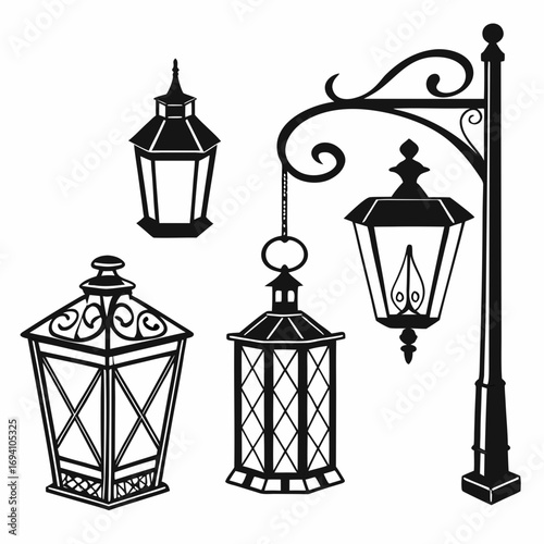 Ornate vintage lantern silhouettes lamp