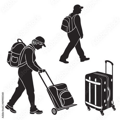 People with luggage silhouette travel
