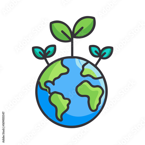 Earth illustration with green sprouts representing environmental protection and sustainability concept
