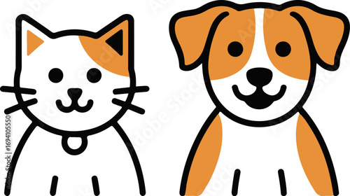 Charming cartoon cat and dog companionship minimalist fun pet friends artwork