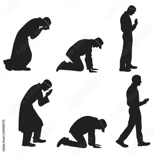Prayer postures men silhouettes worship devotion