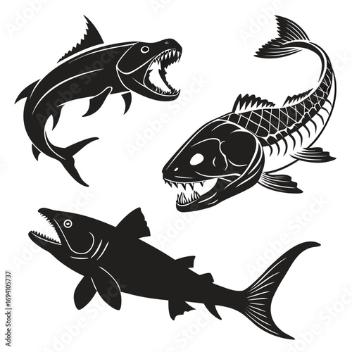 Prehistoric fish silhouettes ancient fish marine life