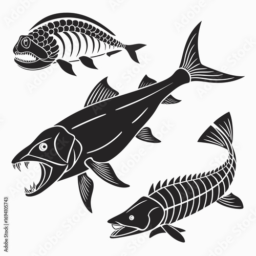 Prehistoric fish silhouettes ancient fish fossil fish