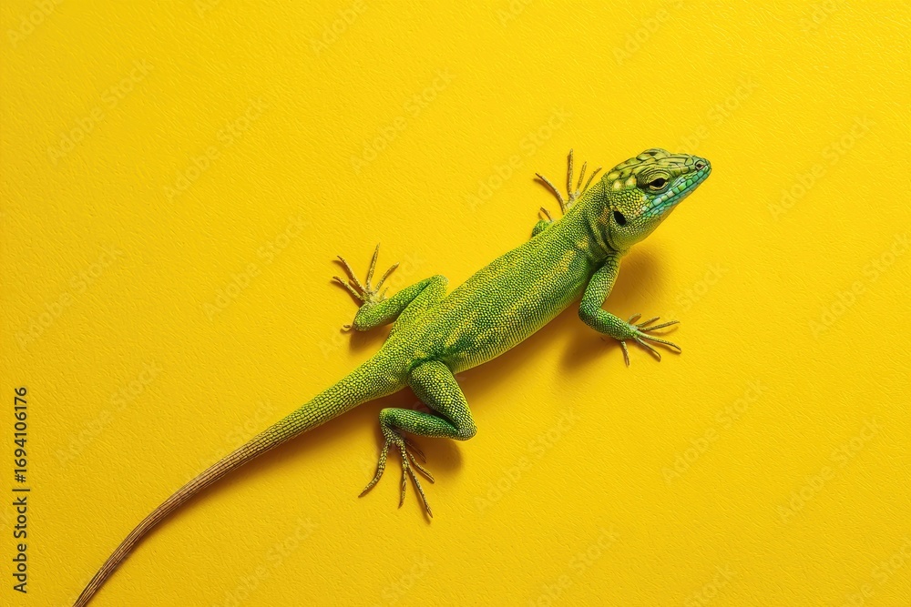 Naklejka premium Lizard on vibrant yellow background