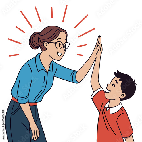 Teacher and student celebrating with a high five