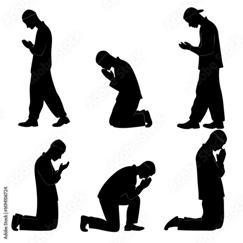 Six men praying in silhouette prayer religious