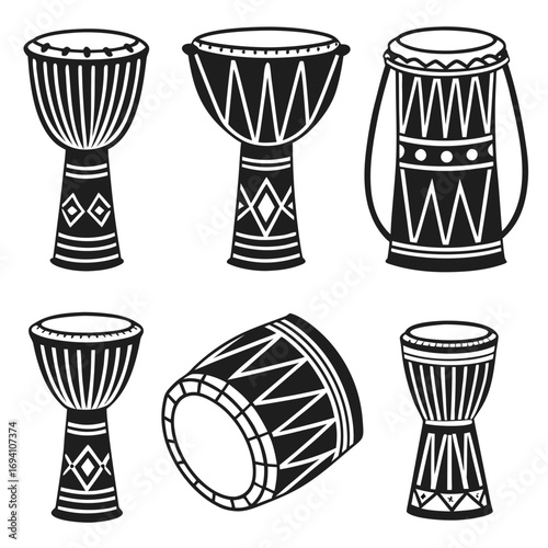 Tribal drums collection percussion musical instruments