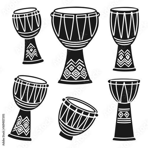 Tribal drums with geometric patterns djembe bongo