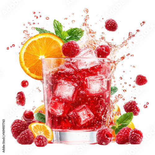 Refreshing raspberry drink with a splash of water
