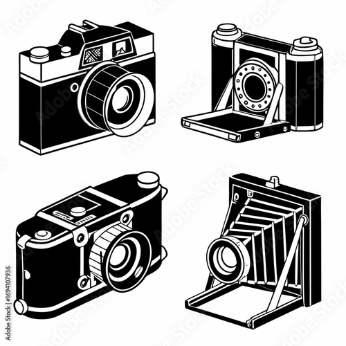 Vintage camera silhouettes collection vintage cameras