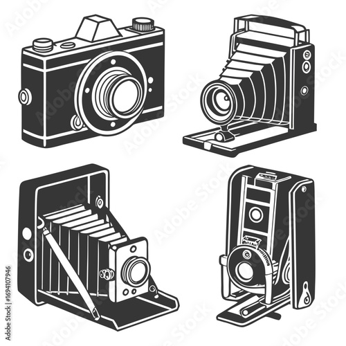 Vintage camera silhouettes collection vintage cameras