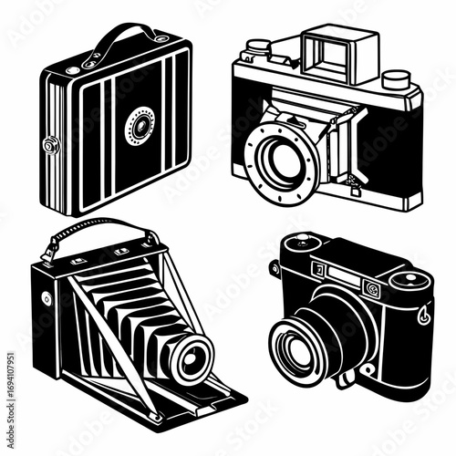 Vintage camera silhouettes collection vintage cameras